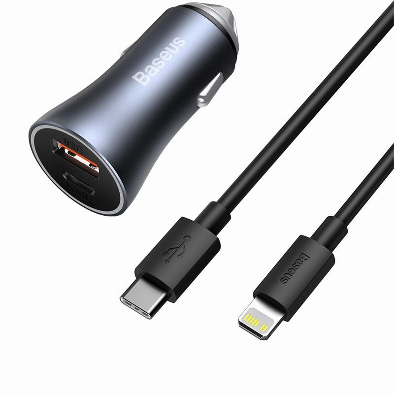 Limited Time Sale Baseus Golden Contactor Pro Fast Car Charger Usb Type C / Usb 40 W Power Delivery 3.0 Quick Charge 4  Scp Fcp Afc   Usb Cable - Usb Type C Grey (Tzccjd-0G)