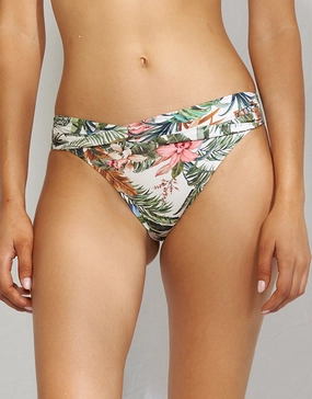 Exotic Dive Twist Front Bikini Pant - Retro Tropics adjustable swim bottoms women, flattering bikini bottoms