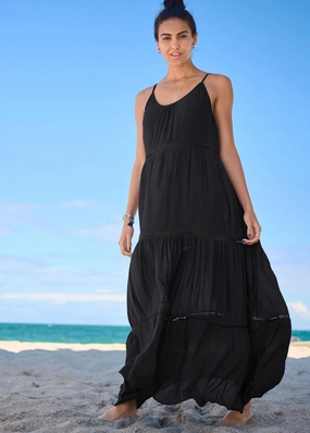 Eyelet Maxi Cover-Up Dress - Black Beauty womens sun protection swimwear, trendy swimwear collection