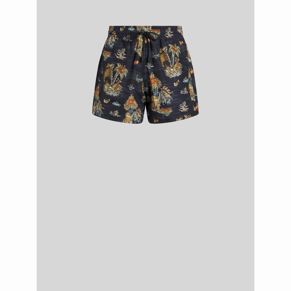 FIGURATIVE PATTERN SWIM SHORTS mens full coverage swimwear, stylish mens swim trunks