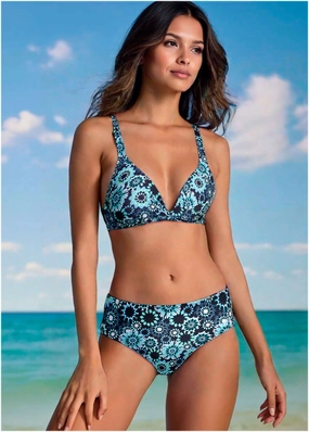 Fiji Moderate Bottom - Cool Kaleidoscope black swim bottoms women, solid color bikini bottoms