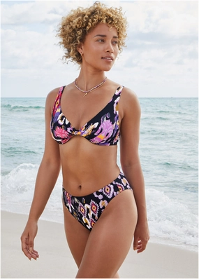 Fiji Moderate Bottom - Desert Ikat Black modest swim bottoms women, comfortable bikini bottoms