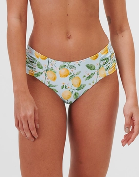 Fior di Limone Gathered Side Bikini Pant - Sorrento Sky adjustable swim bottoms women, flattering bikini bottoms
