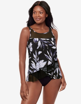 Fiore Di Luna Mirage Tankini Top - Black White womens resort swimwear, flattering one-piece swimsuits