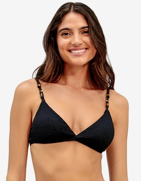 Firenze Kira Flora Bikini Top - Black full coverage swim tops, cute bikini tops