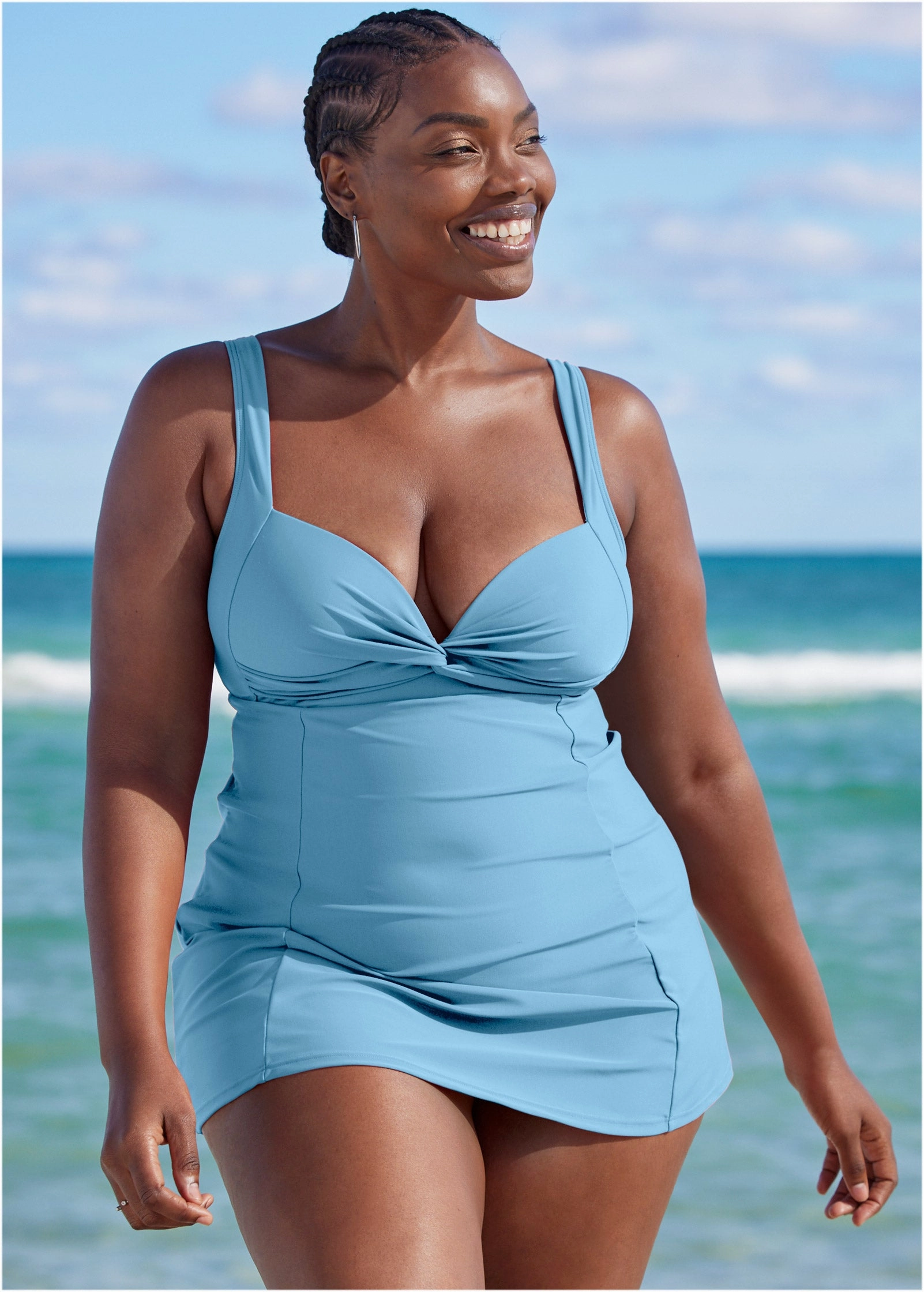 Fit And Flare Swim Dress - Ice Blue