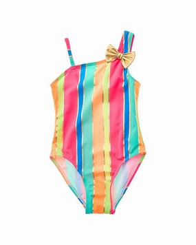 Flapdoodles Multi Stripe One-Piece cute swimsuits for teen girls, modest teen swimwear