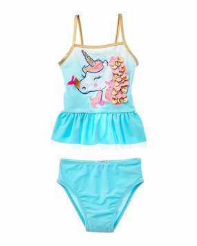 Flapdoodles Unicorn Applique 2pc Swim Set cute swimsuits for teen girls, modest teen swimwear