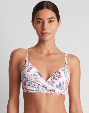 Fleurette Single Strap Twist Underwired Bra Bikini Top - White Floral full coverage swim tops, cute bikini tops