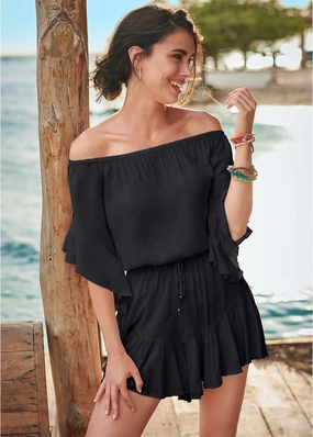 Flirty Romper Cover-Up - Black swimwear for all body types, comfortable womens beachwear
