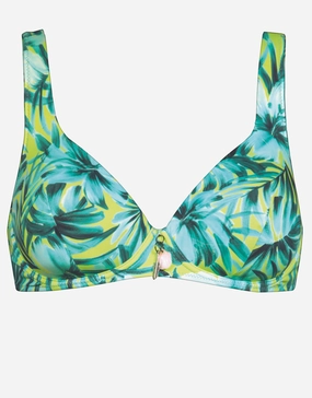 Floral Flashback Moulded Underwired Bikini Top - Aquatic Green full coverage swim tops, cute bikini tops