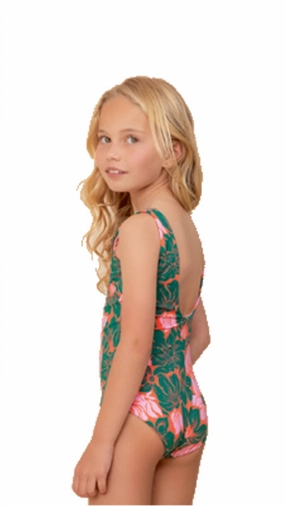 Floral Stamp Infinity One Piece In Green stylish teen girl swimsuits, teen girls swimwear sets