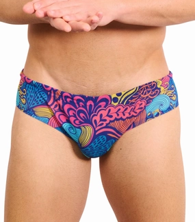 Floral Wave Tan Through Deep Waist Swim Brief affordable men's swimwear, summer swimwear for men
