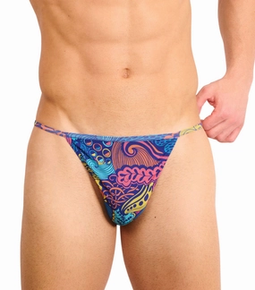 Floral Wave Tan Through Swim Tanga affordable men's swimwear, summer swimwear for men