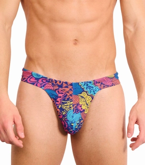 Floral Wave Tan Through Swim Thong affordable men's swimwear, summer swimwear for men