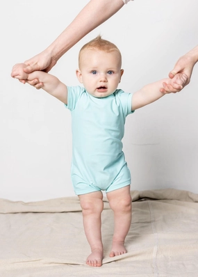 Fresh Mint | Baby Shorties Rashguard (Unisex) girls full coverage swimwear, kids swimwear for pool