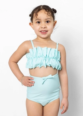 Fresh Mint | Mini Bow Bottoms girls full coverage swimwear, kids swimwear for pool