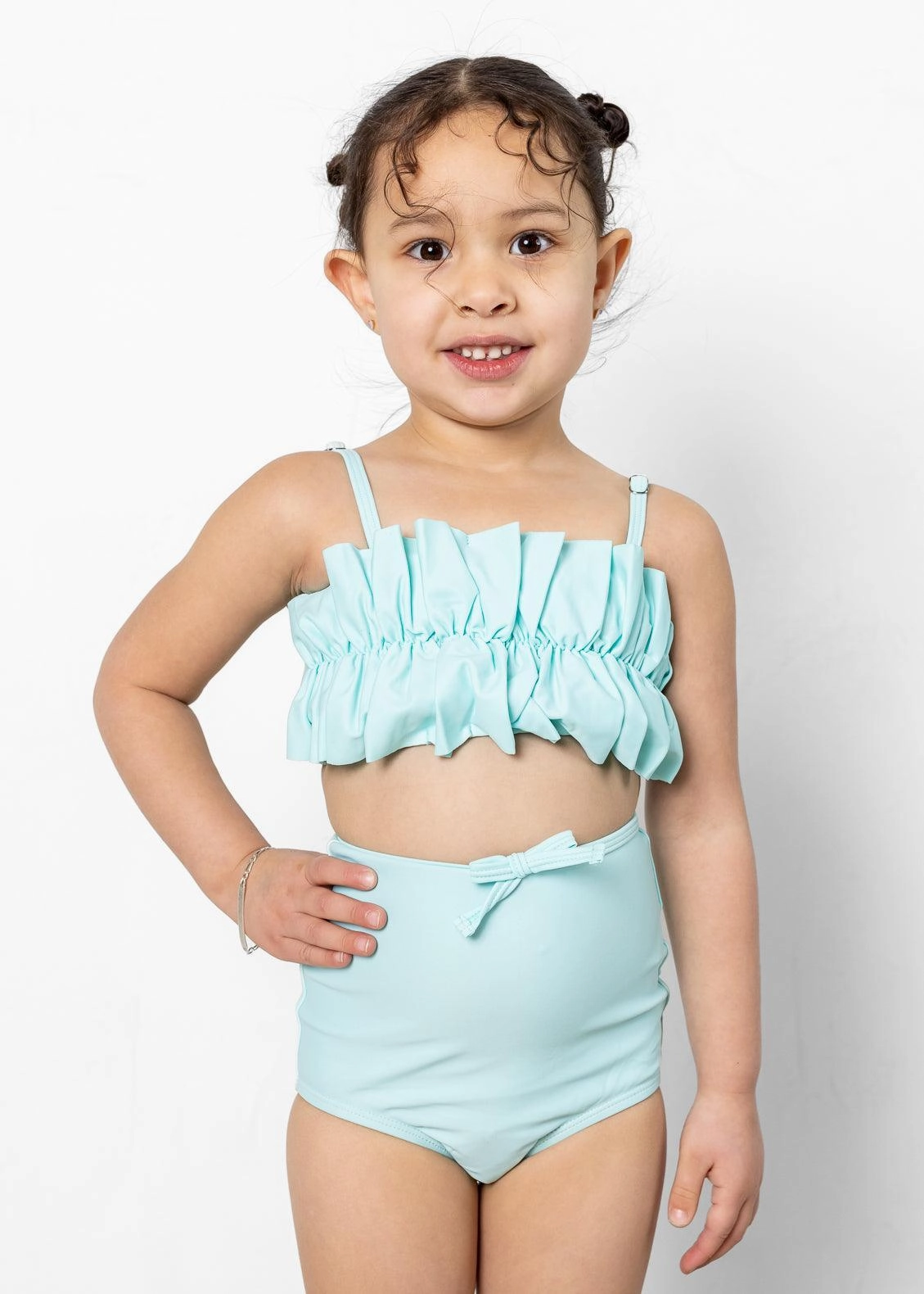 Fresh Mint | Mini Bow Bottoms girls full coverage swimwear, kids swimwear for pool