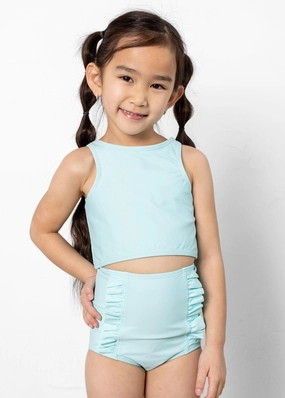 Fresh Mint | Mini Racer Back Top girls full coverage swimwear, kids swimwear for pool