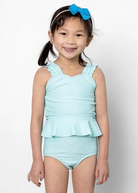 Fresh Mint | Mini Ripple Top girls full coverage swimwear, kids swimwear for pool