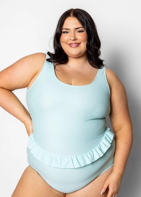 Fresh Mint | Skirted One-Piece elastic waistband swim bottoms, mix-and-match bikini bottoms
