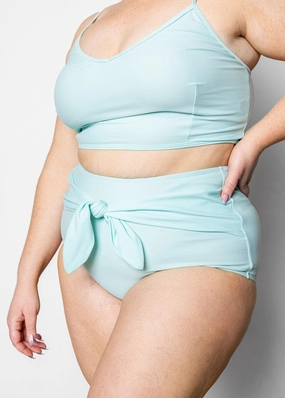 Fresh Mint | Tie-Up-Front Bottoms elastic waistband swim bottoms, mix-and-match bikini bottoms