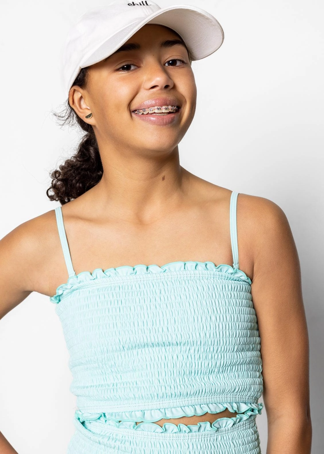 Fresh Mint | Youth Bandeau Top girls full coverage swimwear, kids swimwear for pool