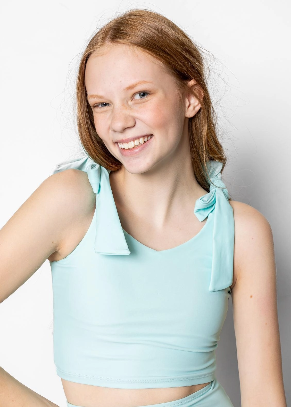Fresh Mint | Youth Knot Top girls full coverage swimwear, kids swimwear for pool