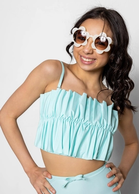 Fresh Mint | Youth Oversized Ruffle Top girls full coverage swimwear, kids swimwear for pool