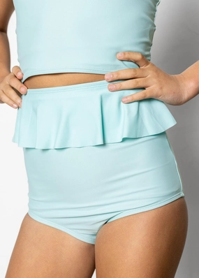 Fresh Mint | Youth Peplum Bottoms girls full coverage swimwear, kids swimwear for pool