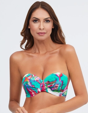 Frida Bandeau Bikini Top - Green Marble full coverage swim tops, cute bikini tops