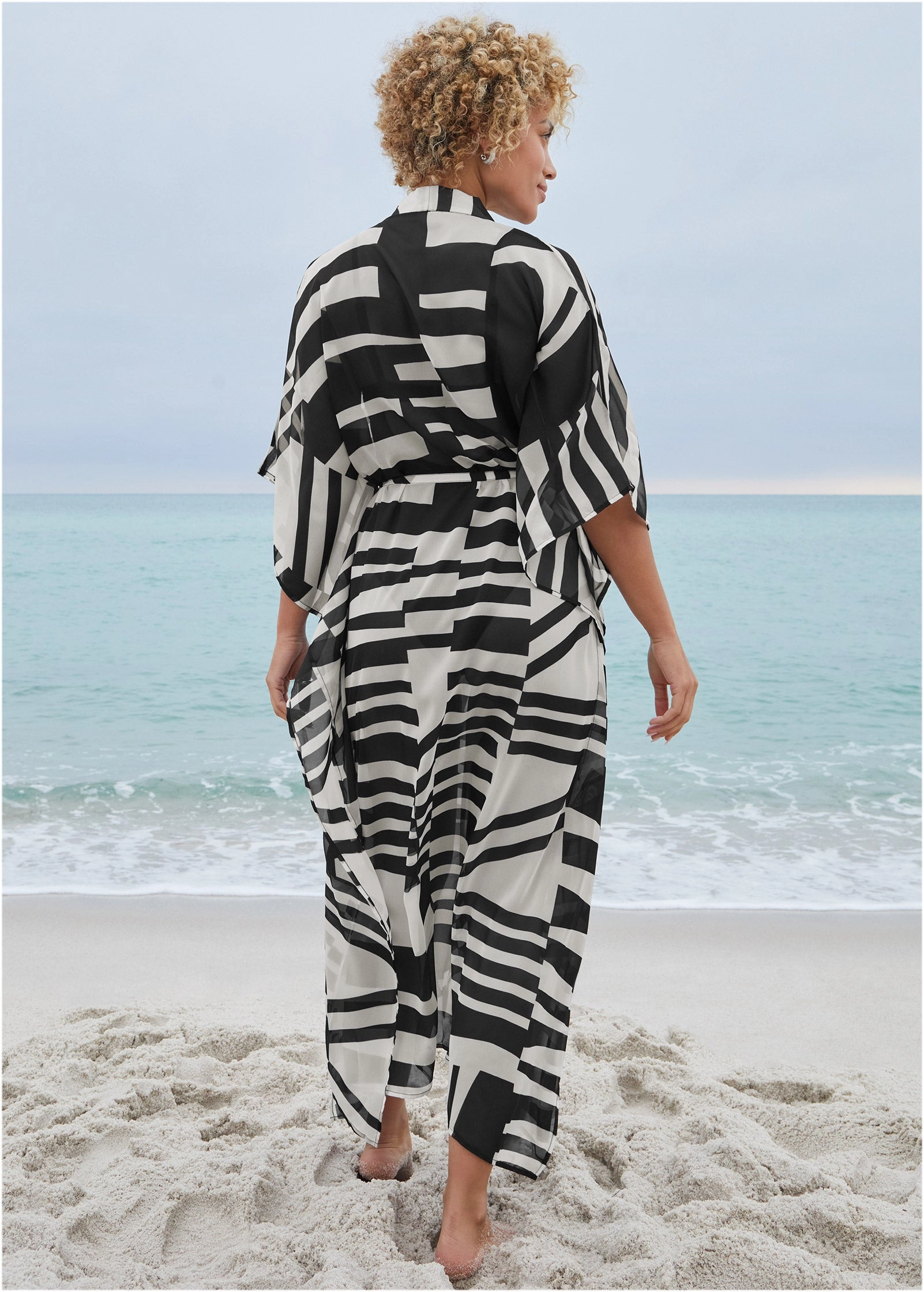 Front Tie Kimono Cover-Up - Modern Abstract