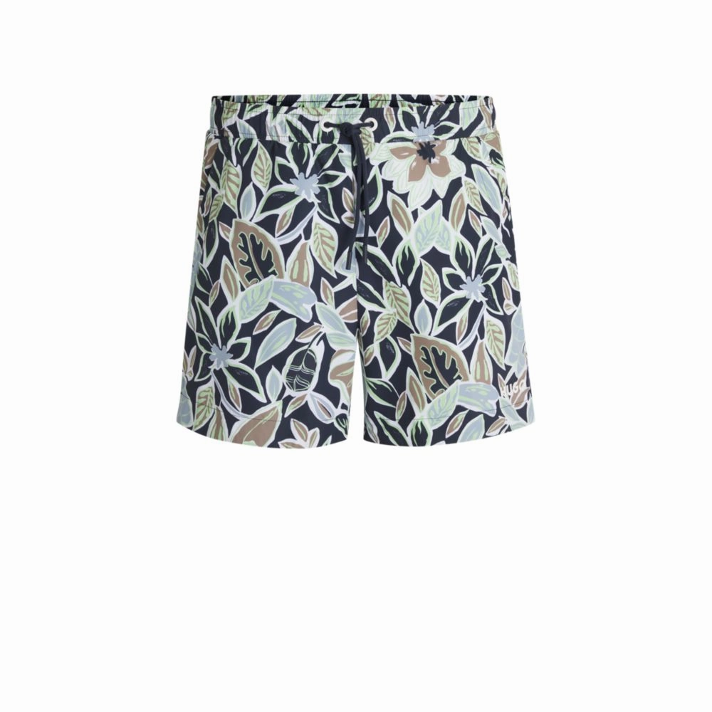 Fully lined swim shorts with seasonal print mens full coverage swimwear, stylish mens swim trunks
