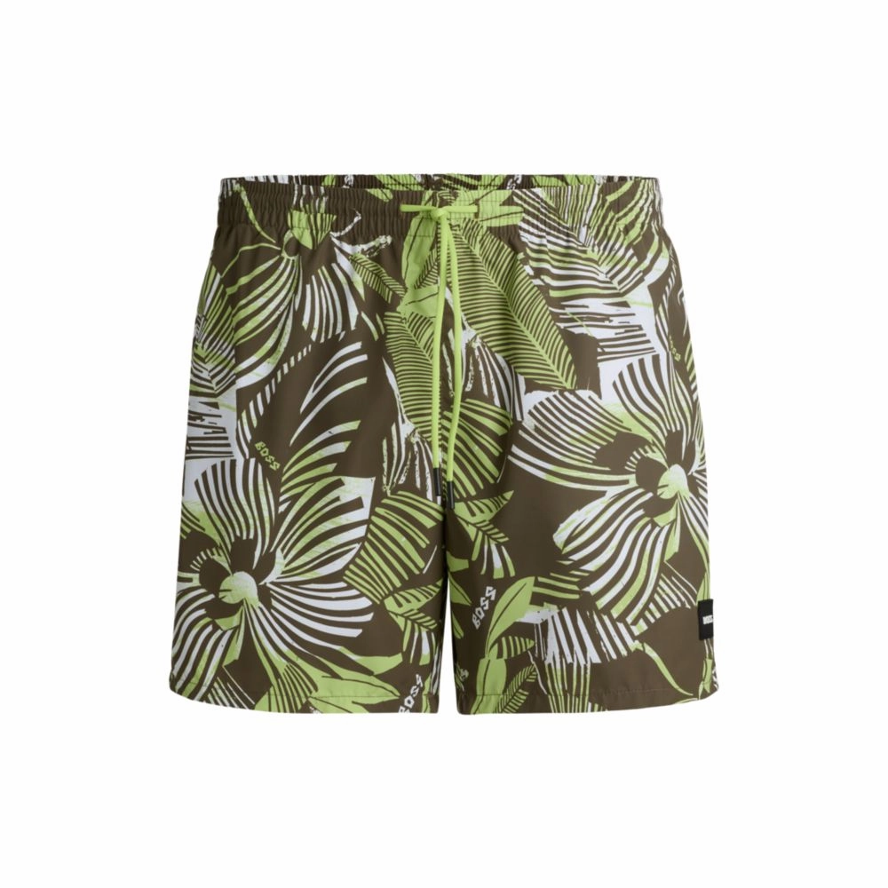 Fully lined swim shorts with seasonal print mens full coverage swimwear, stylish mens swim trunks
