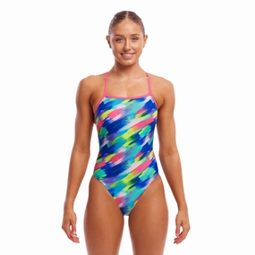 Funkita Streaky Strokes Tie Me Tight Ladies Swimsuit swim training suits women, performance one piece swimsuits