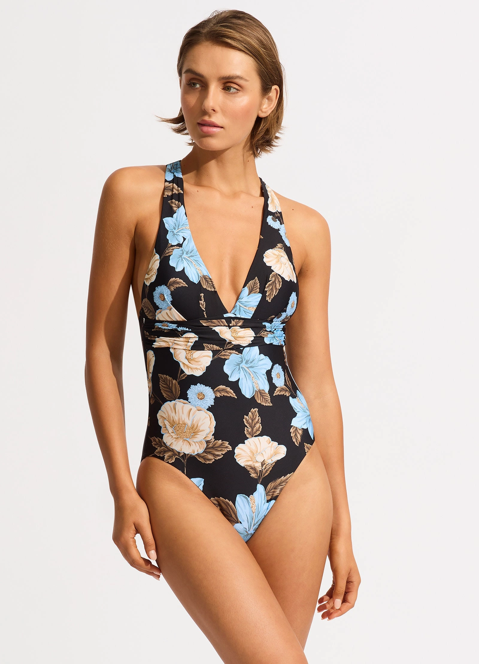Garden Party Cross Back One Piece - Black modern womens swimwear, one piece swimsuits women