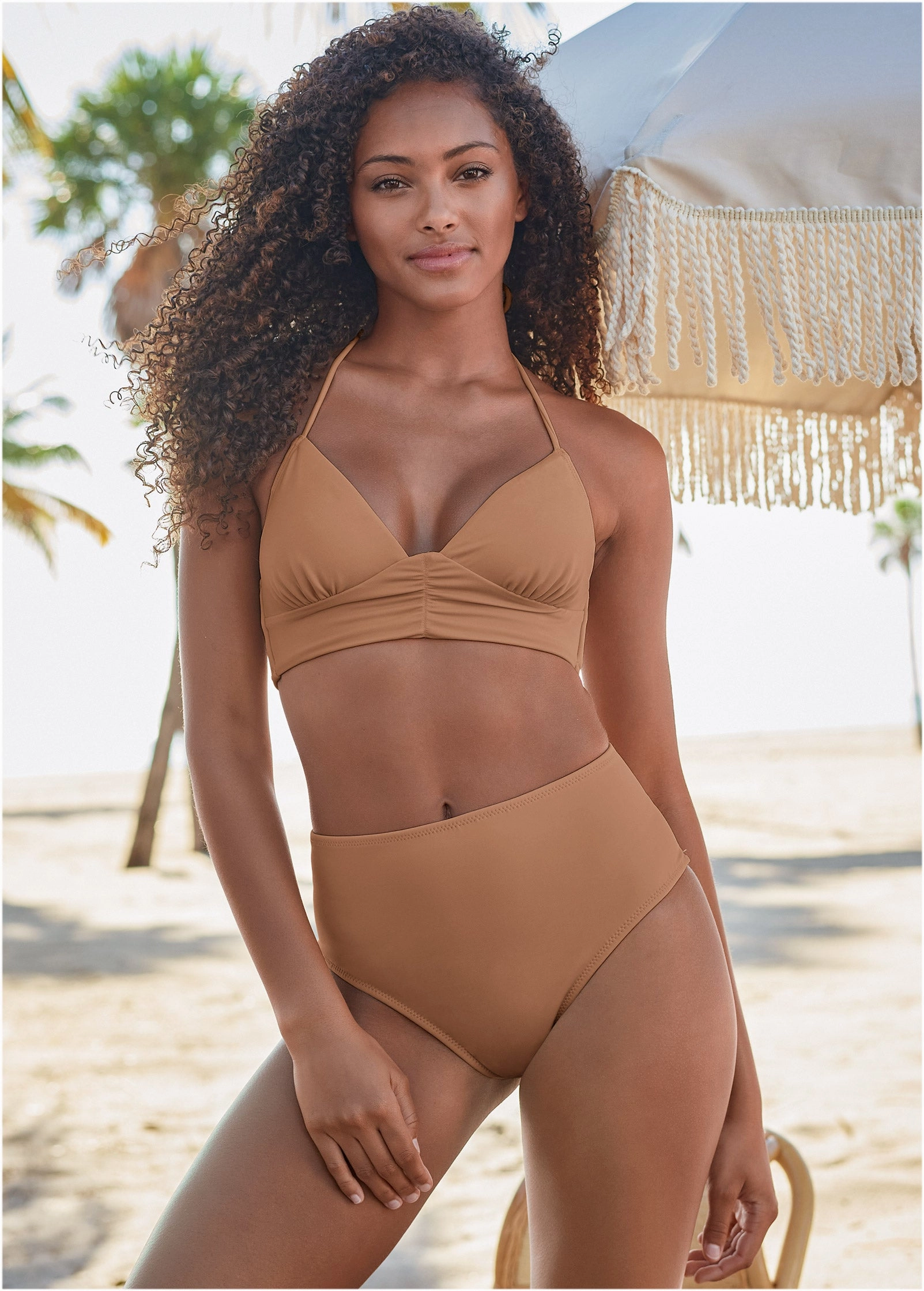 Gathered Triangle Top - Macchiato supportive swim tops, printed bikini tops