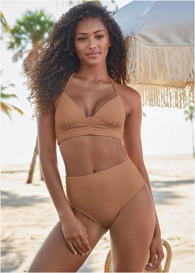 Gathered Triangle Top - Macchiato supportive swim tops, printed bikini tops