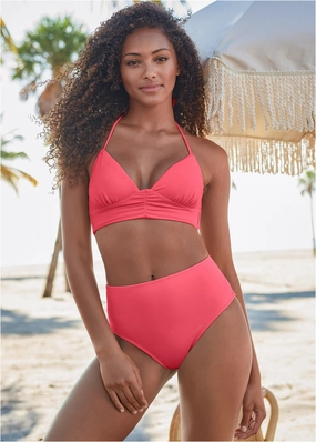 Gathered Triangle Top - Sunset Pink supportive swim tops, printed bikini tops