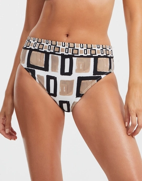 Geo Maxi Bikini Pant - Black White and Gold adjustable swim bottoms women, flattering bikini bottoms
