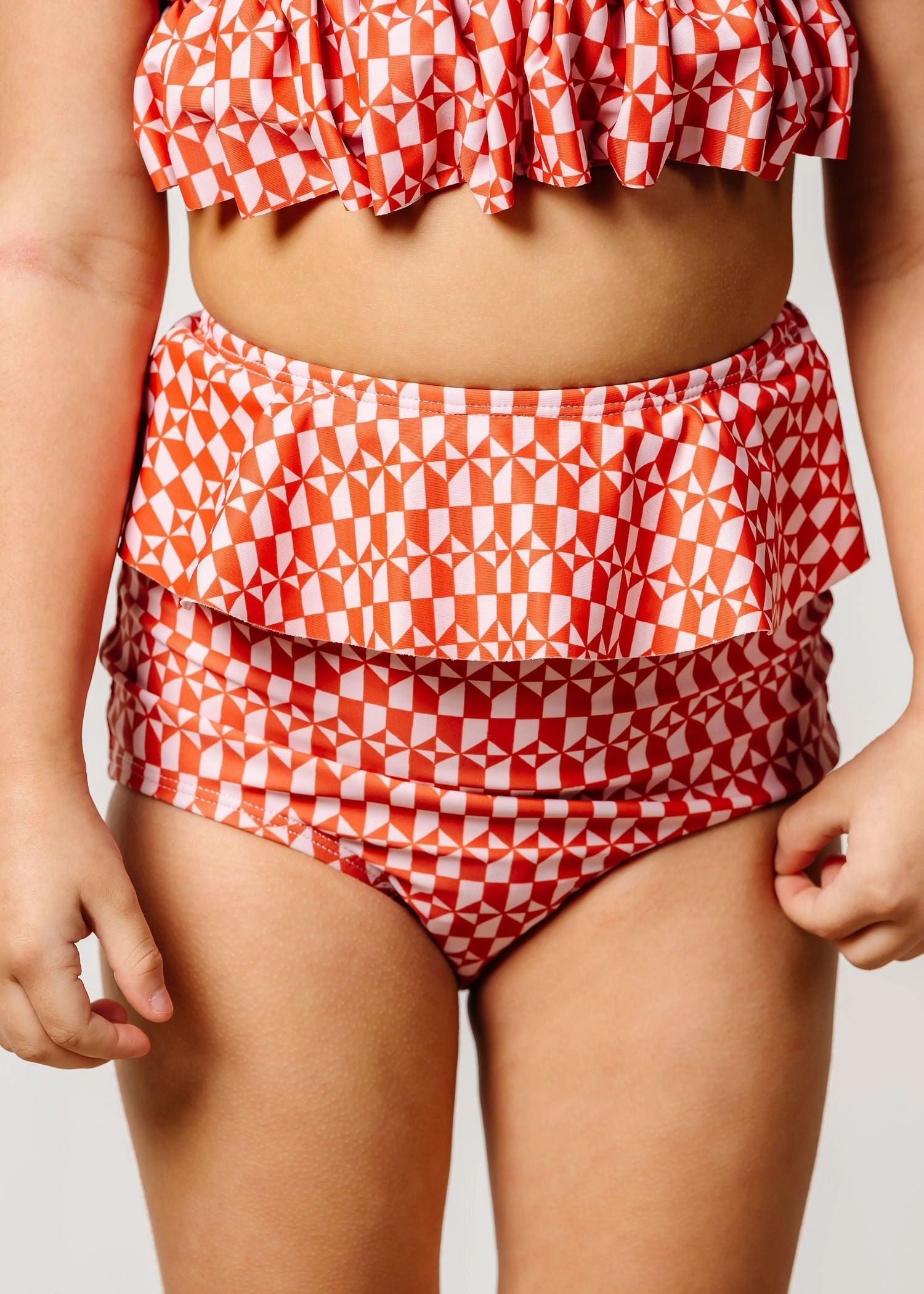 Geometric | Mini Peplum Bottoms girls full coverage swimwear, kids swimwear for pool