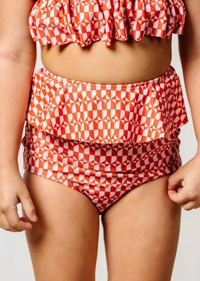 Geometric | Mini Peplum Bottoms girls full coverage swimwear, kids swimwear for pool