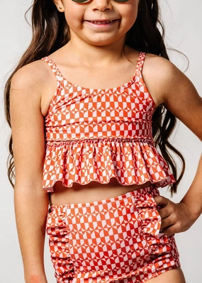 Geometric | Mini Peplum Top girls full coverage swimwear, kids swimwear for pool