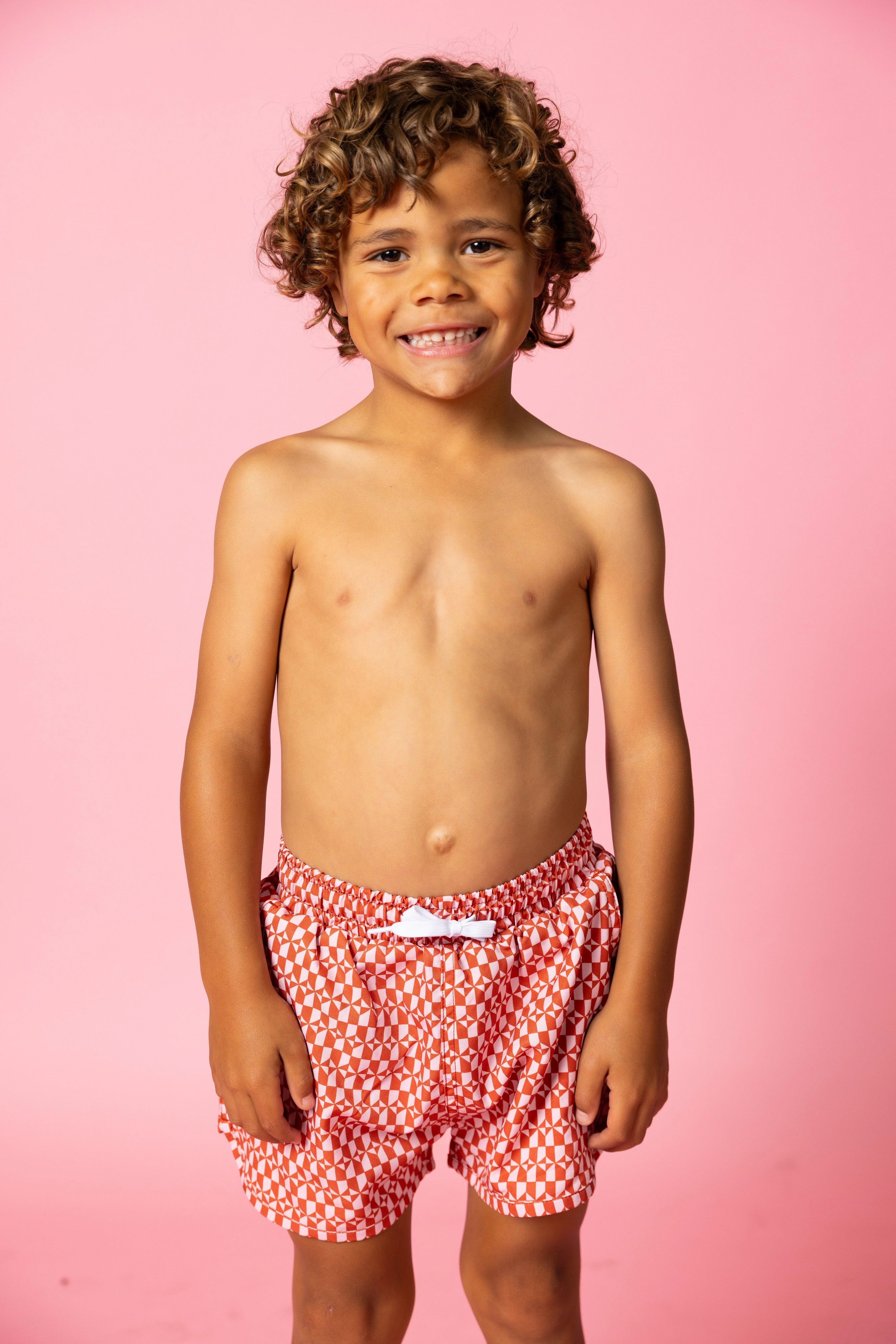 Geometric | Mini Retro Shorties boys summer swimwear, boys rash guard swim sets