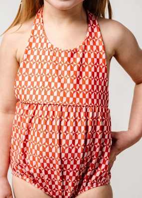Geometric | Mini Romper One-Piece girls full coverage swimwear, kids swimwear for pool