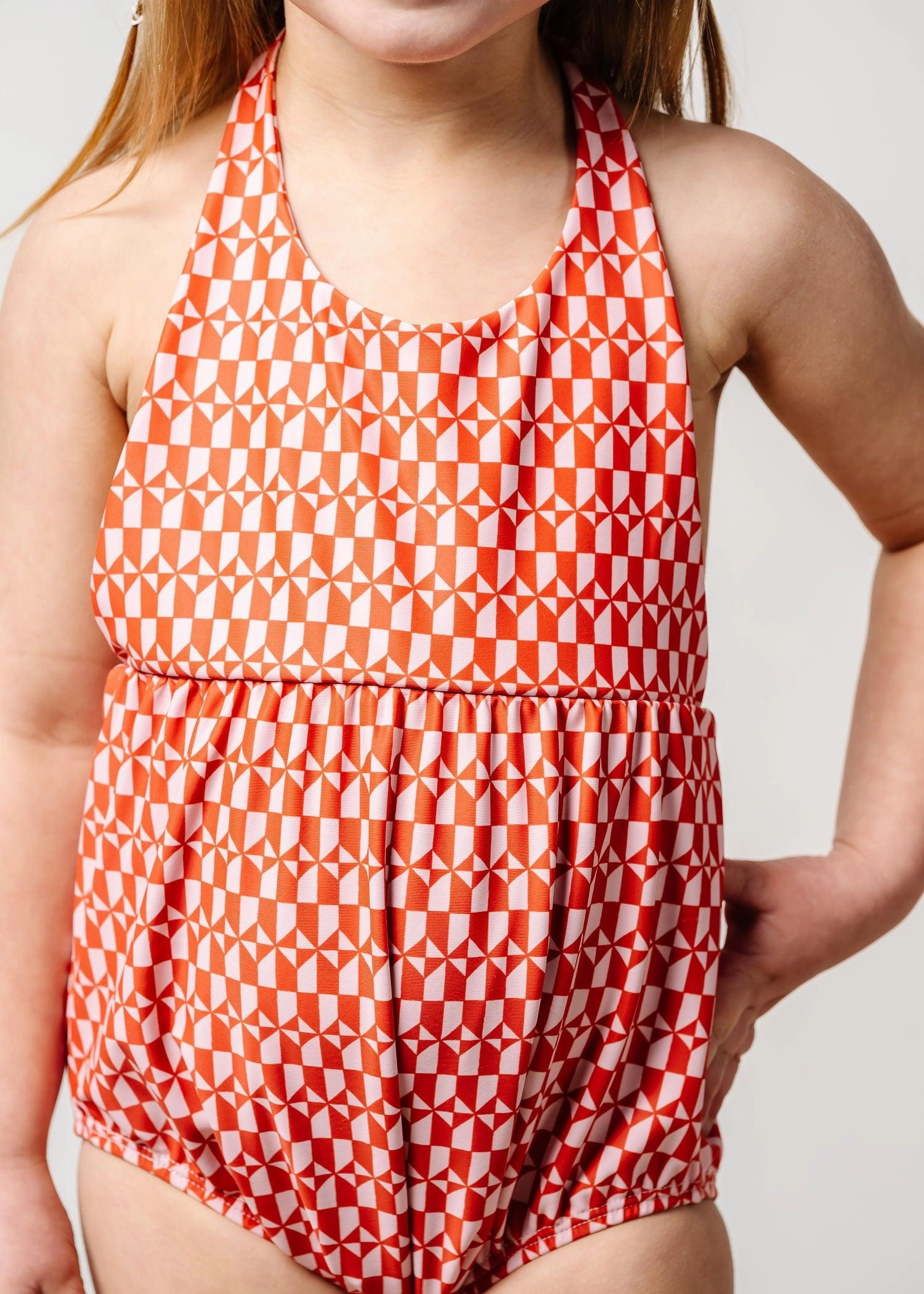 Geometric | Mini Romper One-Piece girls full coverage swimwear, kids swimwear for pool
