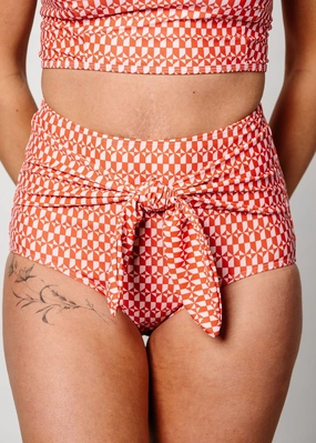 Geometric | Tie-Up-Front Bottoms elastic waistband swim bottoms, mix-and-match bikini bottoms
