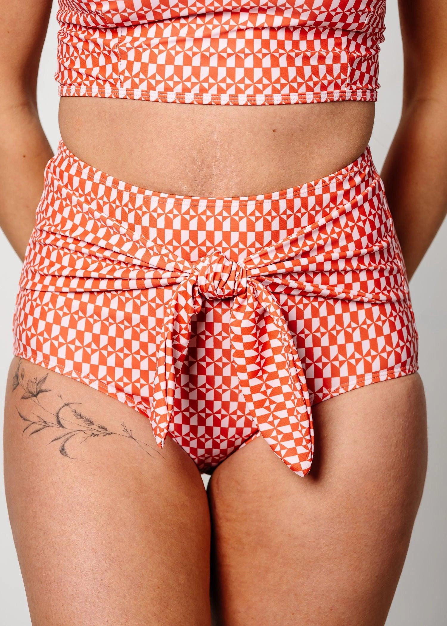 Geometric | Tie-Up-Front Bottoms elastic waistband swim bottoms, mix-and-match bikini bottoms