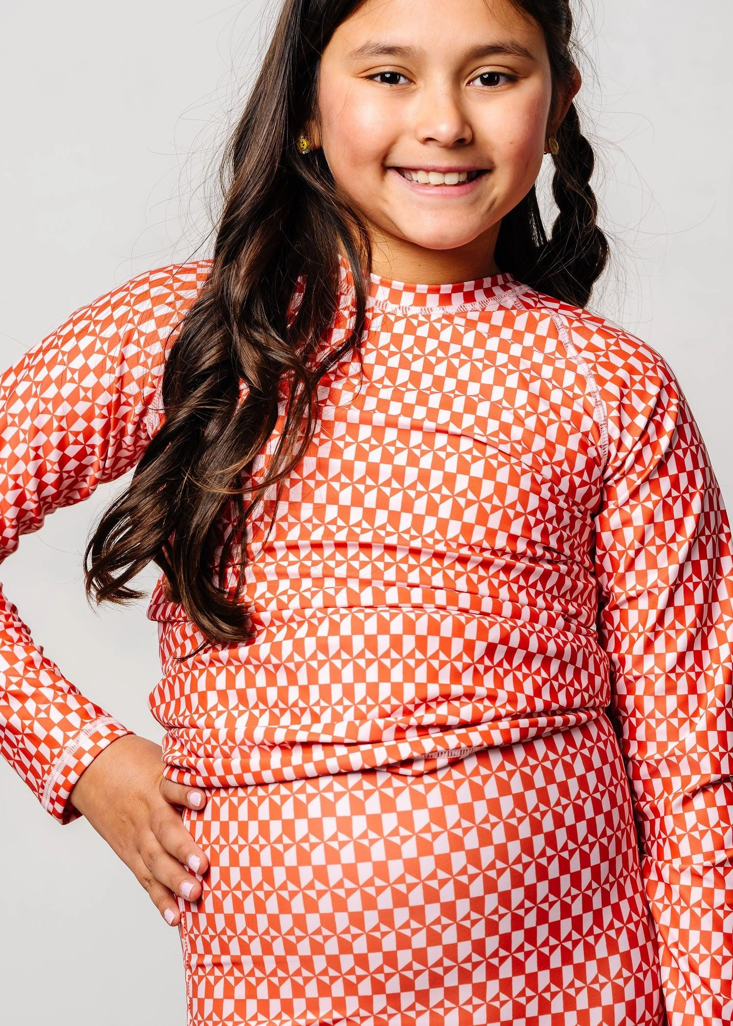 Geometric | Youth Rashguard Top (Unisex) girls full coverage swimwear, kids swimwear for pool
