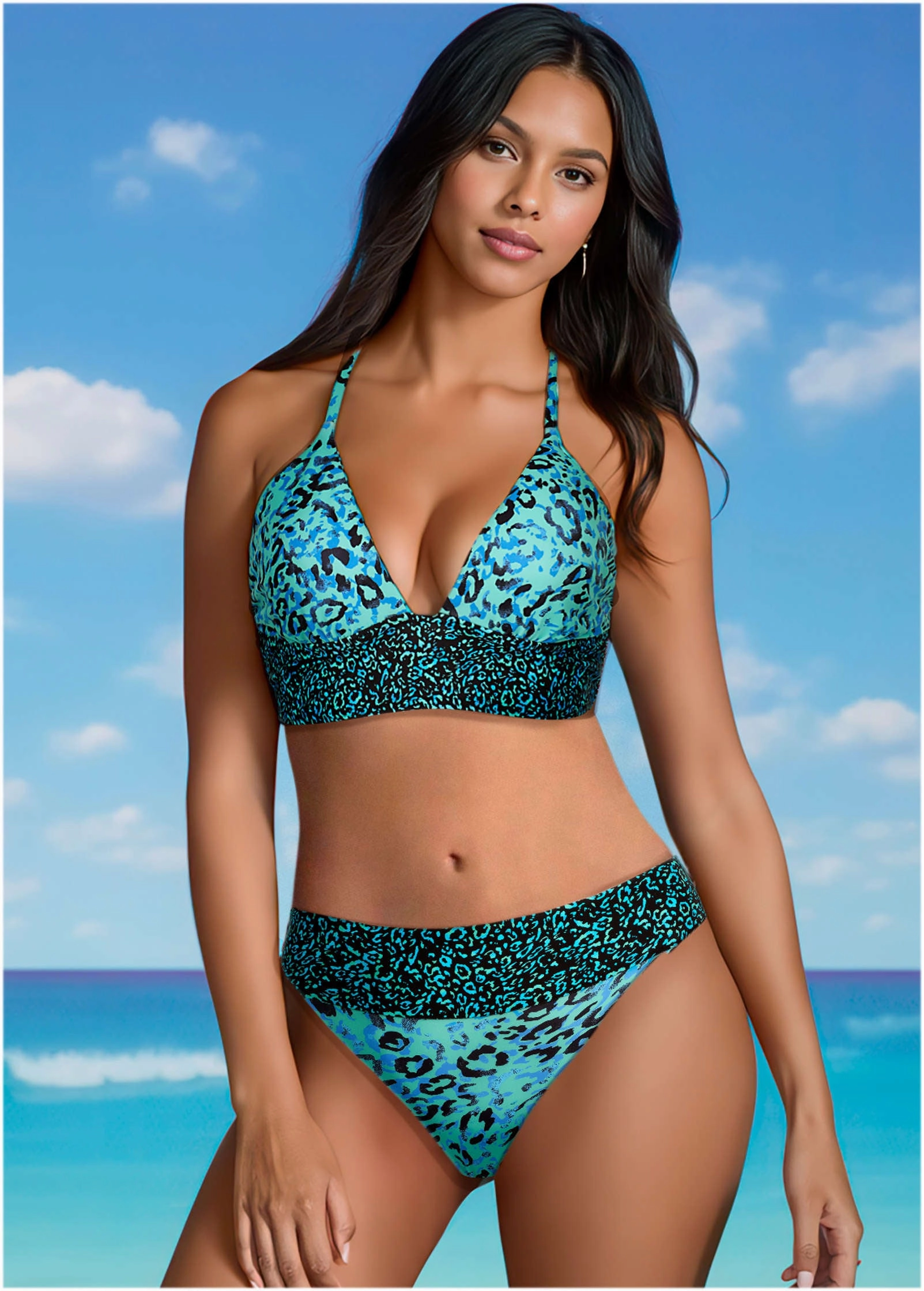 Getaway Moderate Bottom  - Cool Leopard Combo modest swim bottoms women, comfortable bikini bottoms